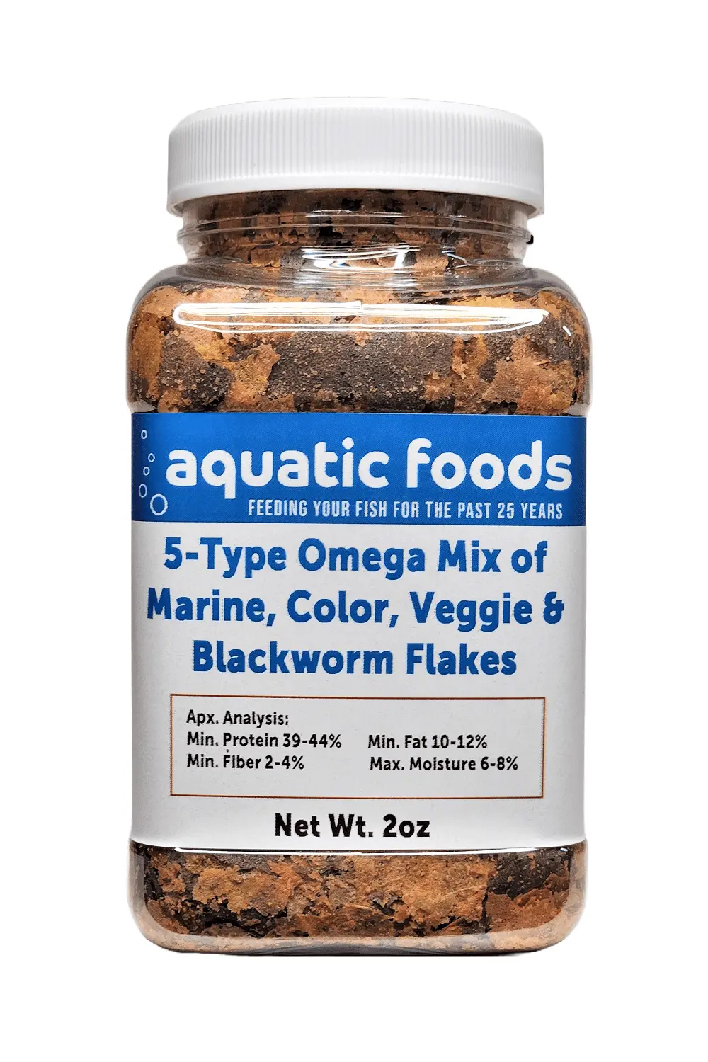 5-Type Custom Omega Flake Mix of Cichlid. Marine. Color Enhancing. Veggie & 45% Blackworm Flakes for All Community Tropical Fish. Aquatic Foods Flakes a?|2oz Small Jar