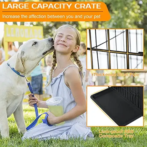 48 Inch Dog Crate Dog Cage for Large Dogs Folding Mental Wire Dog Kennel Outdoor and Indoor with Double-Door Divider Panel Removable Tray and Handle