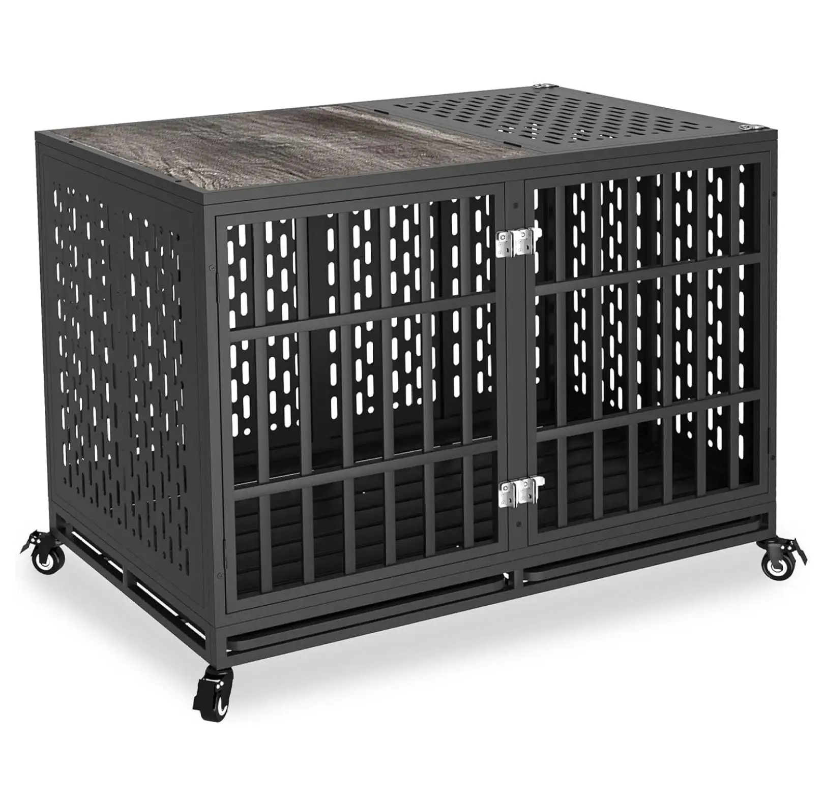 48inch Heavy Duty Dog Crate Compatible with Optional Divider. Extra Large Kennel for High Anxiety Dogs. Indestructible Pet Cage Indoor. Double Dog Crate for 2 Small Dogs