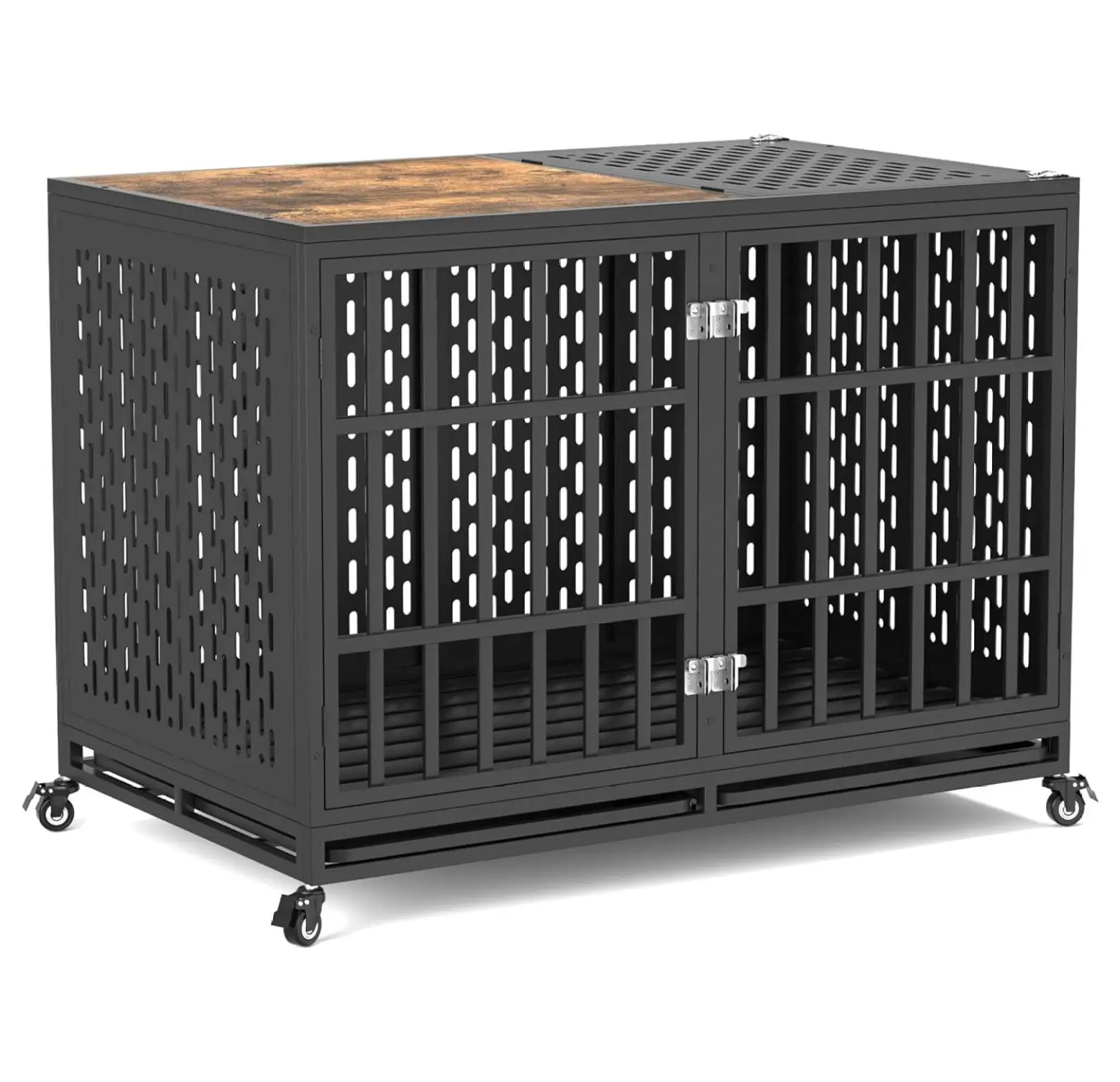 48inch Heavy Duty Dog Crate Compatible with Optional Divider. Extra Large Kennel for High Anxiety Dogs. Indestructible Pet Cage Indoor. Double Dog Crate for 2 Small Dogs