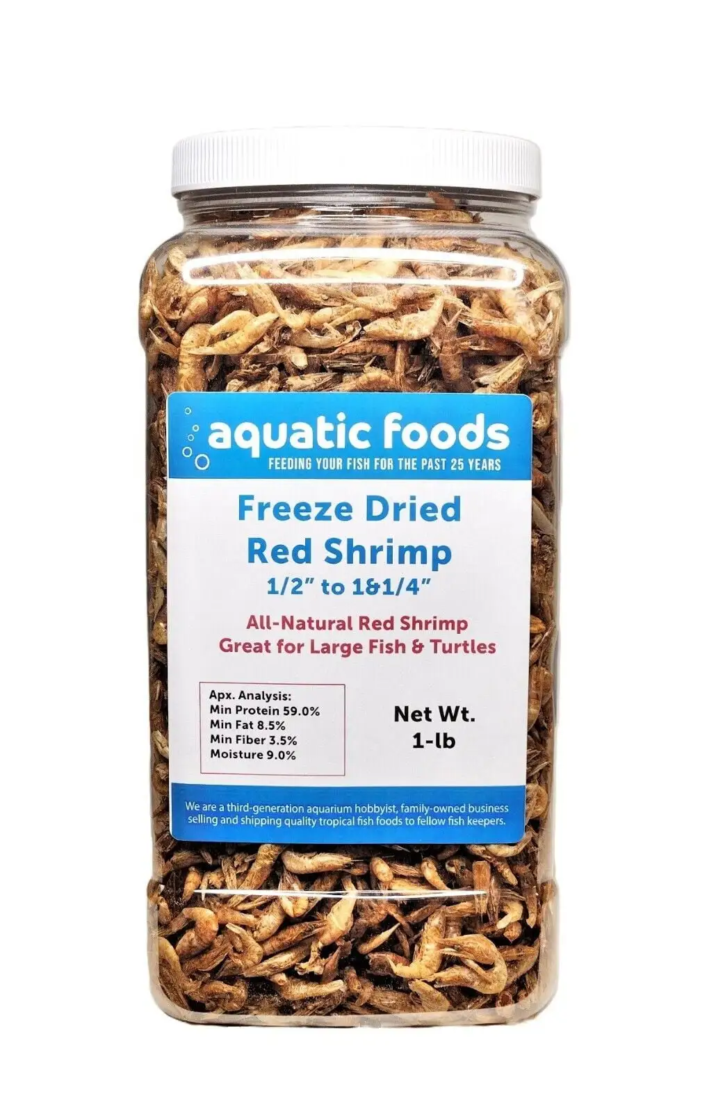 Red Shrimp--Freeze Dried 1/2 to 1 &1/4 Floating Red River Shrimp for All Tropicals. Turtles. Koi & Pond Fish. Rodentsa?|1-lb Lg Jar