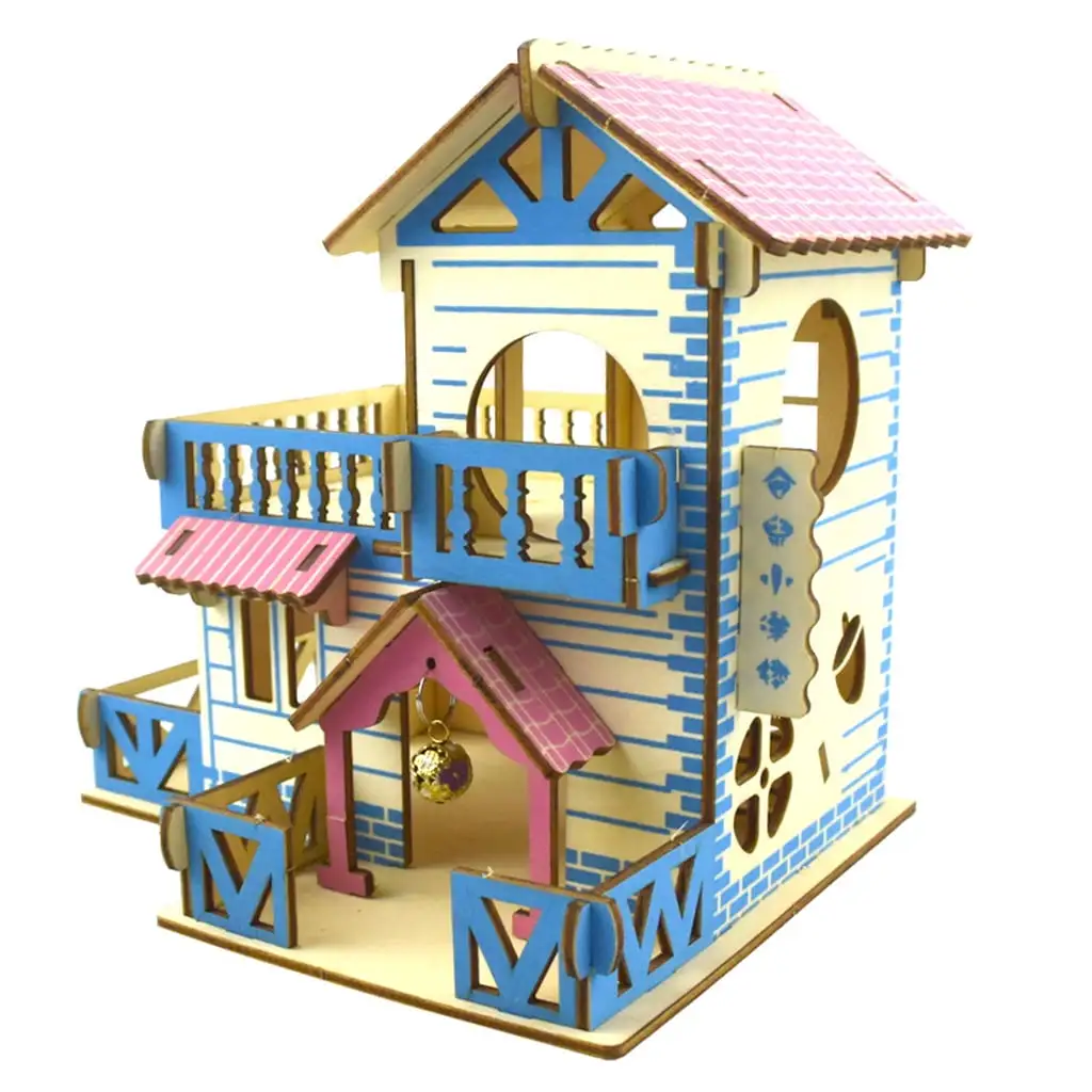 ? Hamster Hideout Wooden Hut Small Animals Double Layer Villa Rat Room House Cage