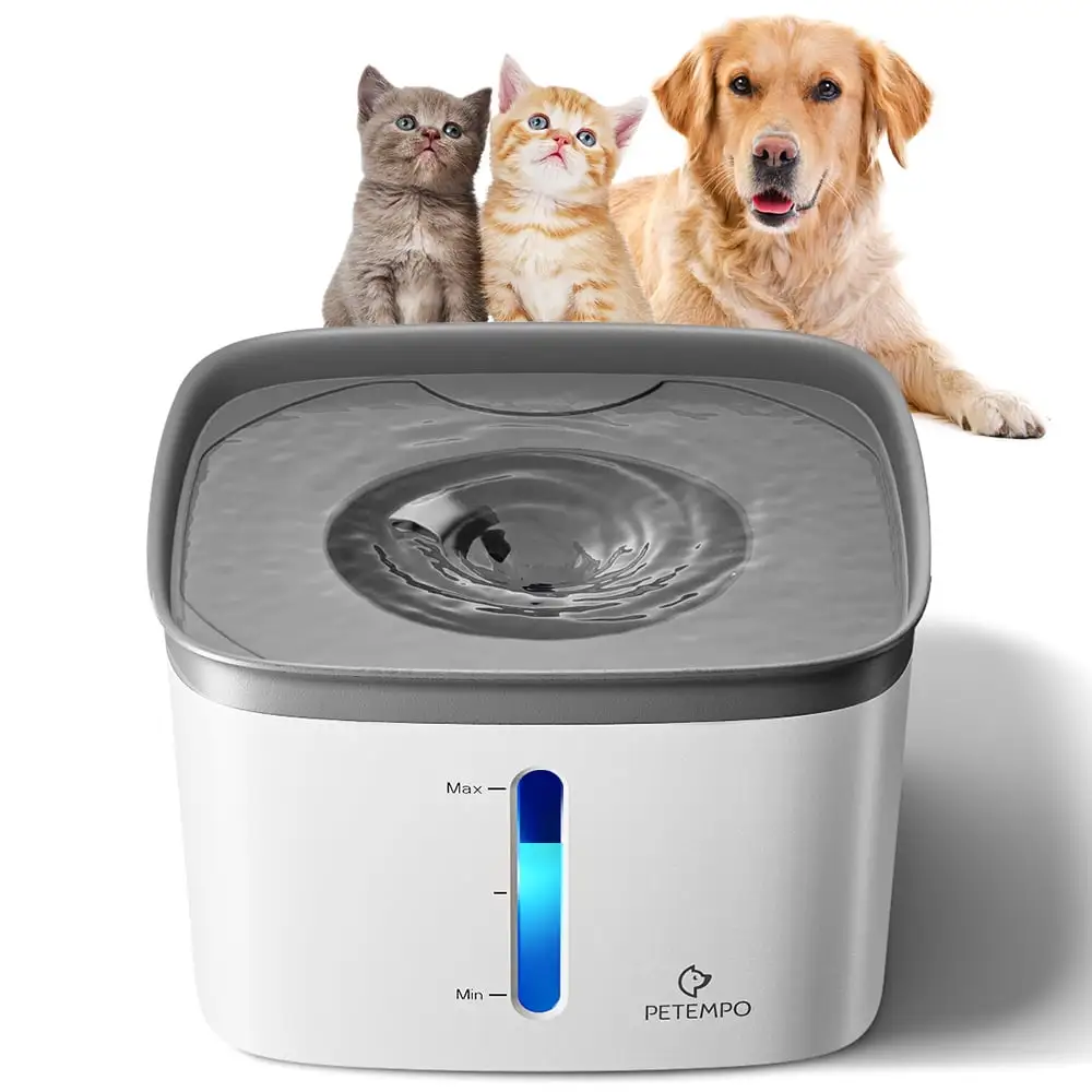 4L Cat Dog Water Fountain.Automatic Pet Water Fountain with Water Level Window Gray