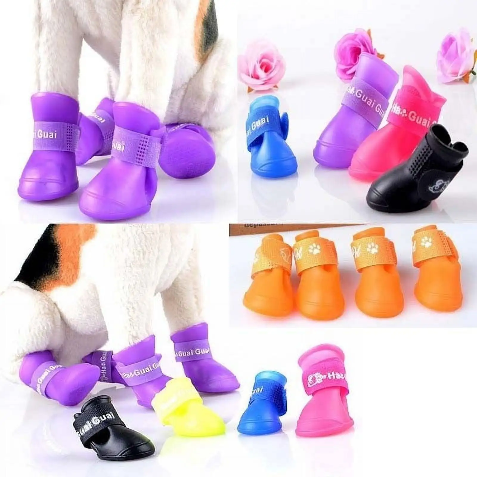 4Pcs Dog Cat Rain Protective Boots Waterproof Puppy Pet Shoes Boots Anti-Slip