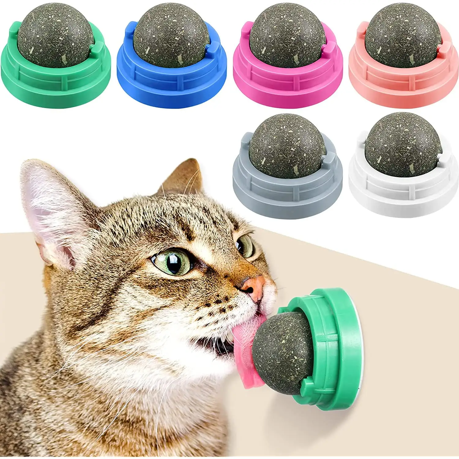 6 Pieces Silvervine Catnip Wall Balls Edible Kitty Catnip Wall Toys Licking Rotatable Cat Snack Ball Cat Wall Treats Safe Healthy Kitten Chew Toys for Cat Teeth Cleaning Biting. 3 Different Flavors