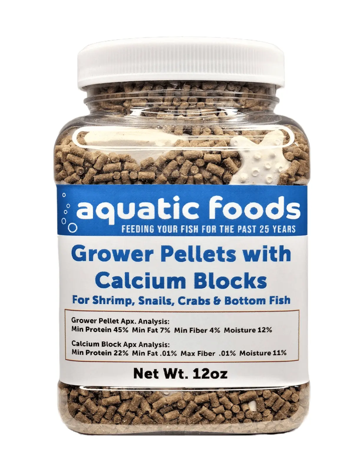 Shrimp Pellets. 40% Protein Sinking Pellets. 1/16 x 3/8 Pellets for Shrimp. Snails. Crabs. Catfish. Plecos for All Tropical Fish. Pellets by Zeigler..12oz Small Jar