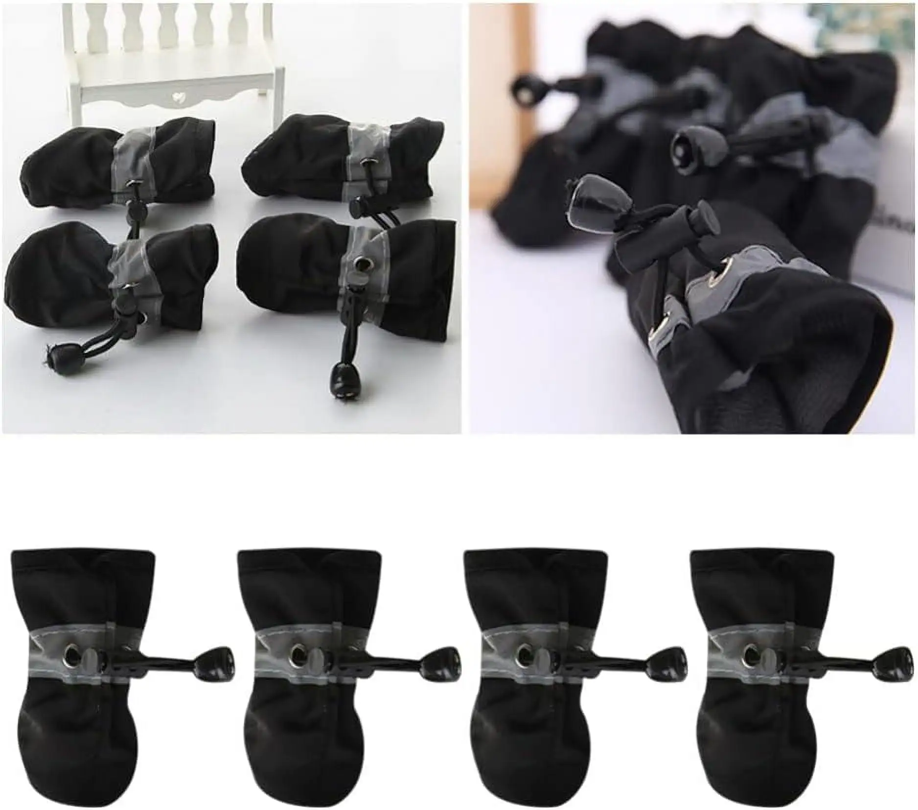 4packs Dog Shoes Waterproof Practical Pet Shoes Animal Rain Shoes for Dog (Black 6) Pet Costume