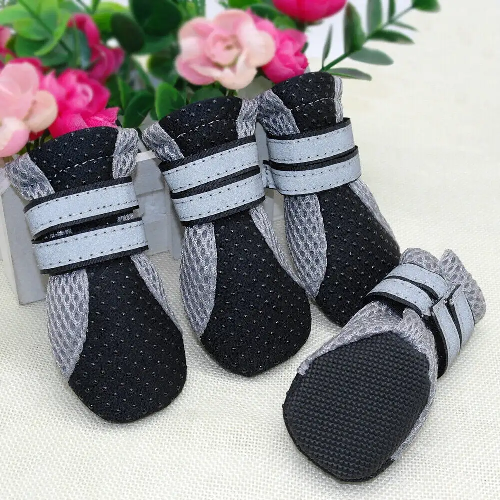 4pcs Anti-slip Dog Shoes Small Large Breathable Mesh Boots Booties Socks for Snow Rain Safety Reflective