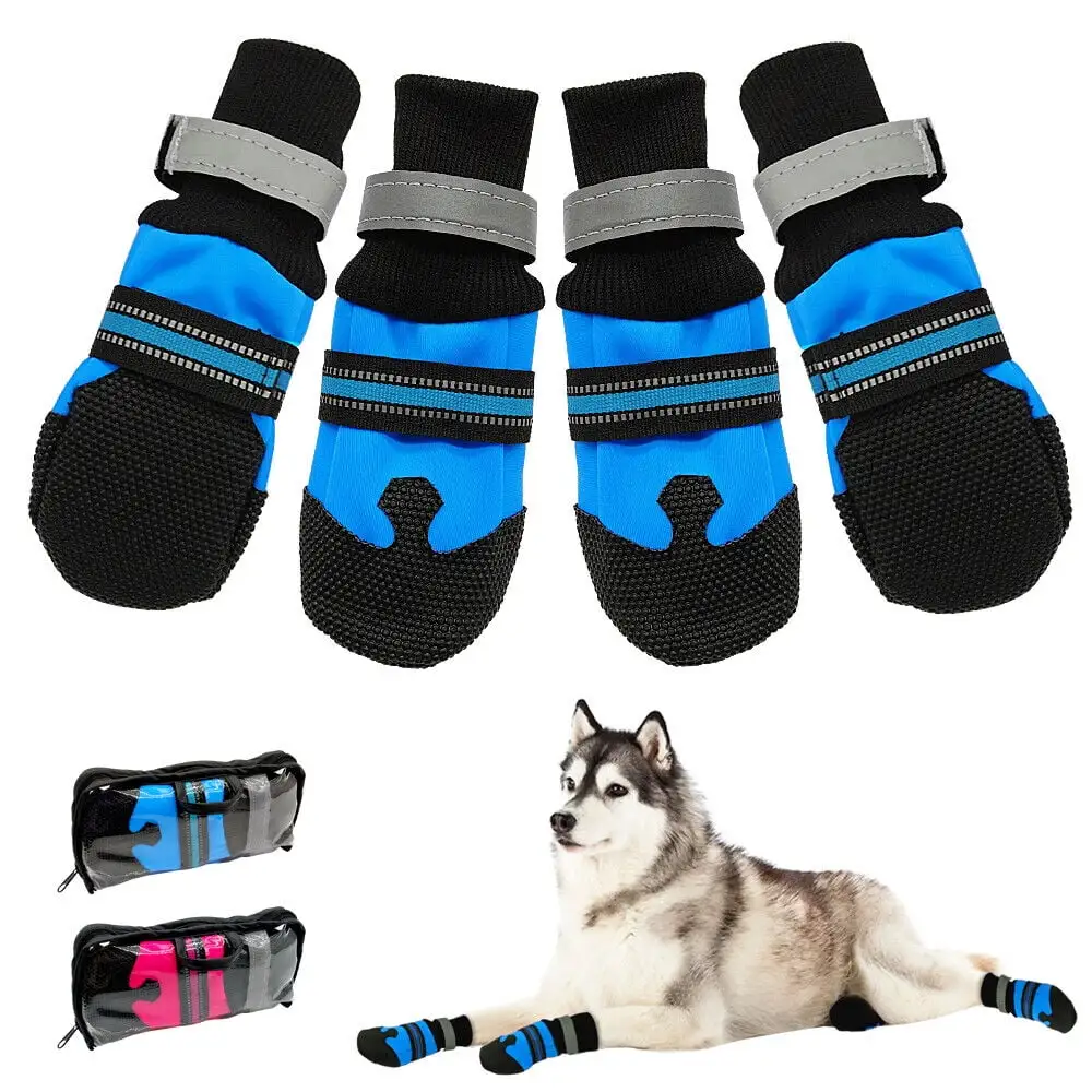 4pcs Winter Pet Dog Shoes for Medium Large Breeds Anti-slip Reflective Snow Rain Boots Booties