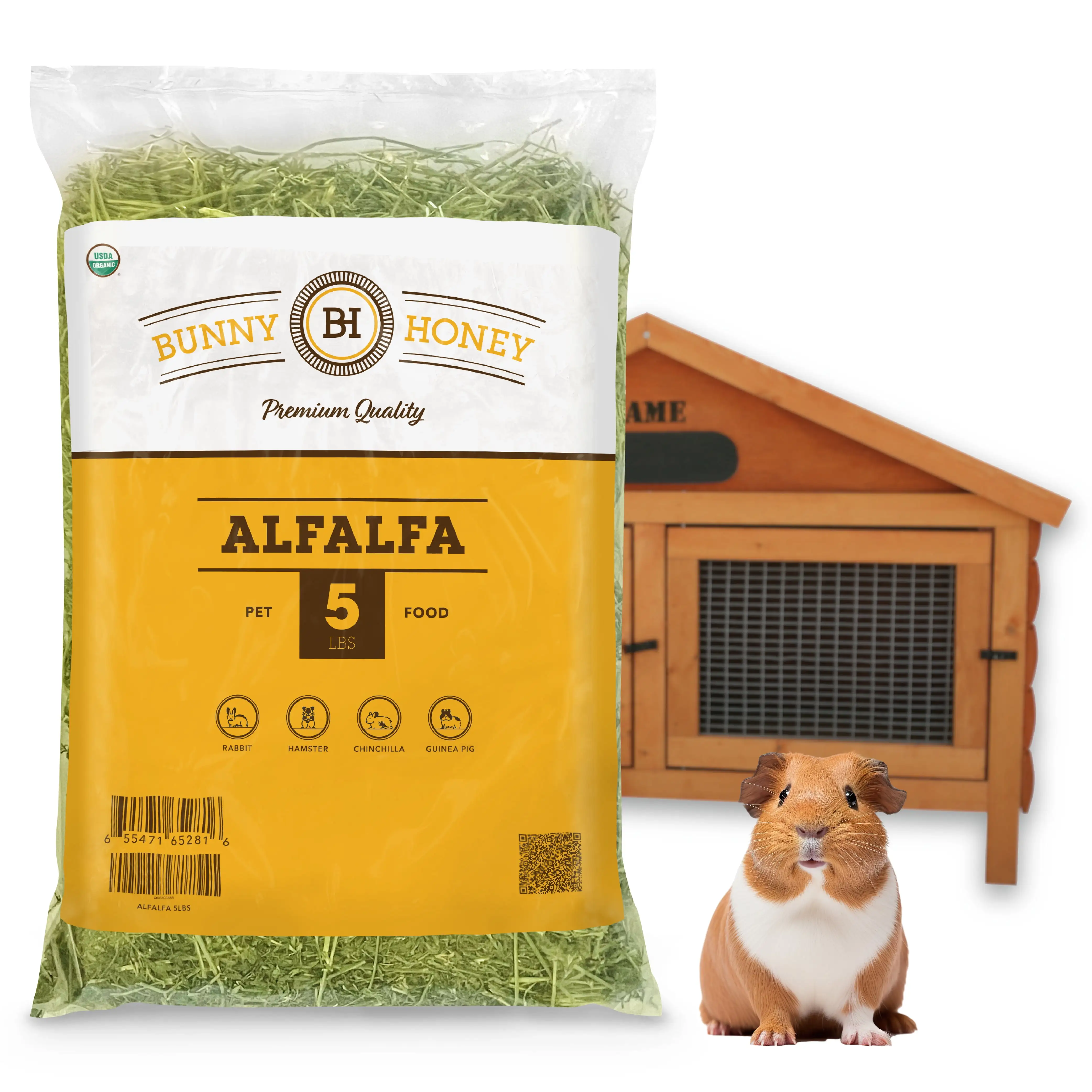 5 Lbs Fresh Alfalfa Hay by Bunny Honey - USDA Organic Natural Hay for Guinea Pigs. Rabbits. Hamsters. Hedgehogs. and More Small Select Animal Pets - 2nd Cut Fresh from Farm (5LB)