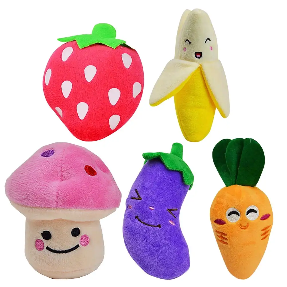 5 Pack Dog Squeaky Toys Cute Stuffed Plush Fruits Snacks and Vegetables Dog Toys for Puppy Small Medium Small Dog Pets