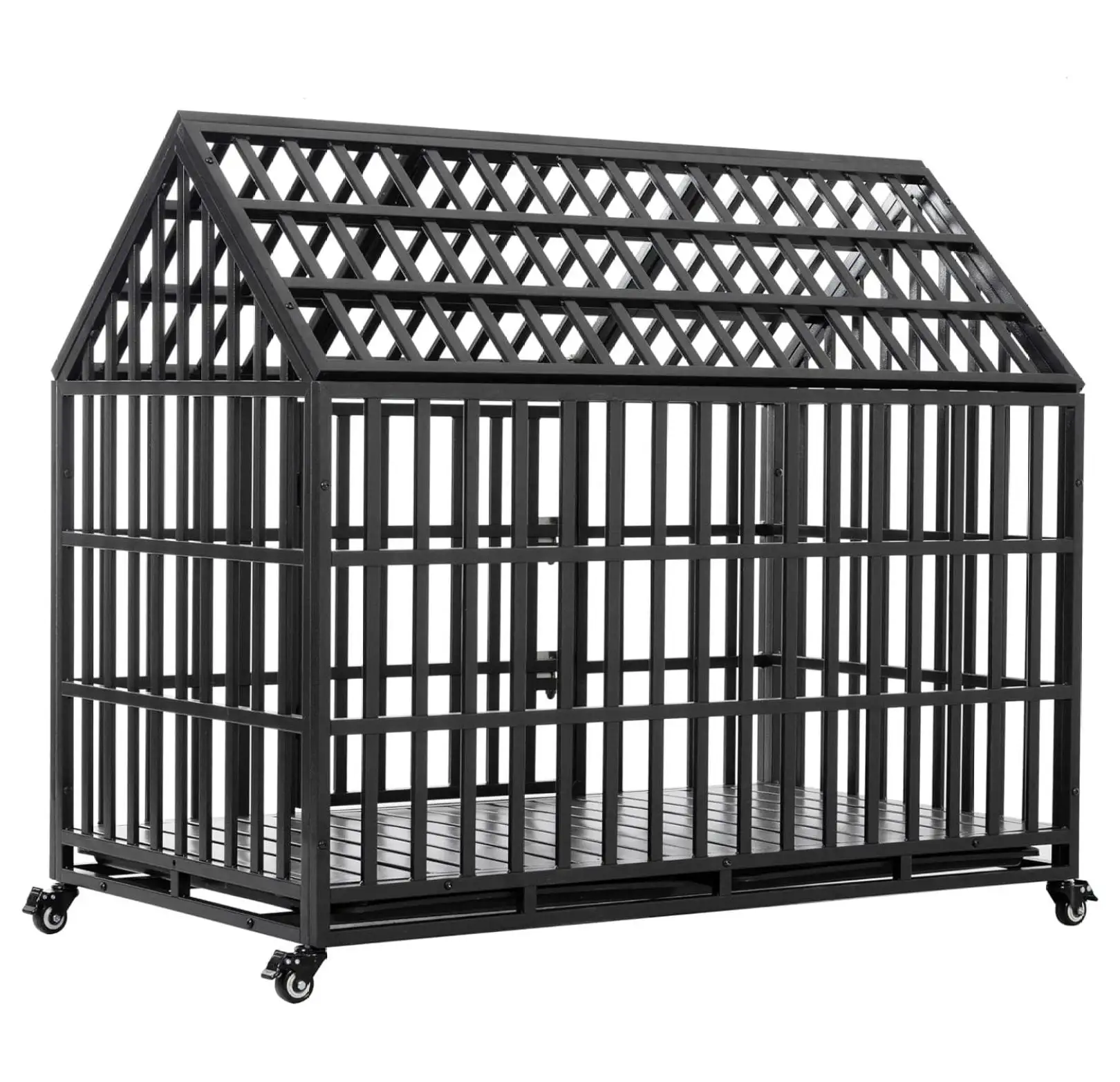 52 Heavy Duty Dog Crate Large Dog cage Strong Metal Dog Kennels and Crates for Large Dogs with 4 Lockable Wheels