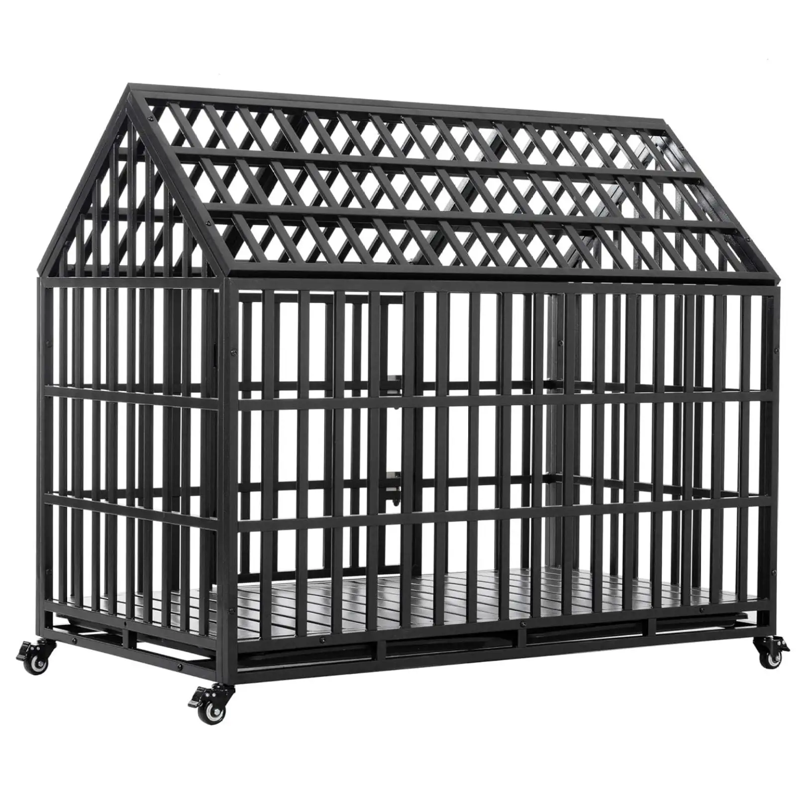 52 Heavy Duty Dog Crate Large Dog cage Strong Metal Dog Kennels and Crates for Large Dogs with 4 Lockable Wheels