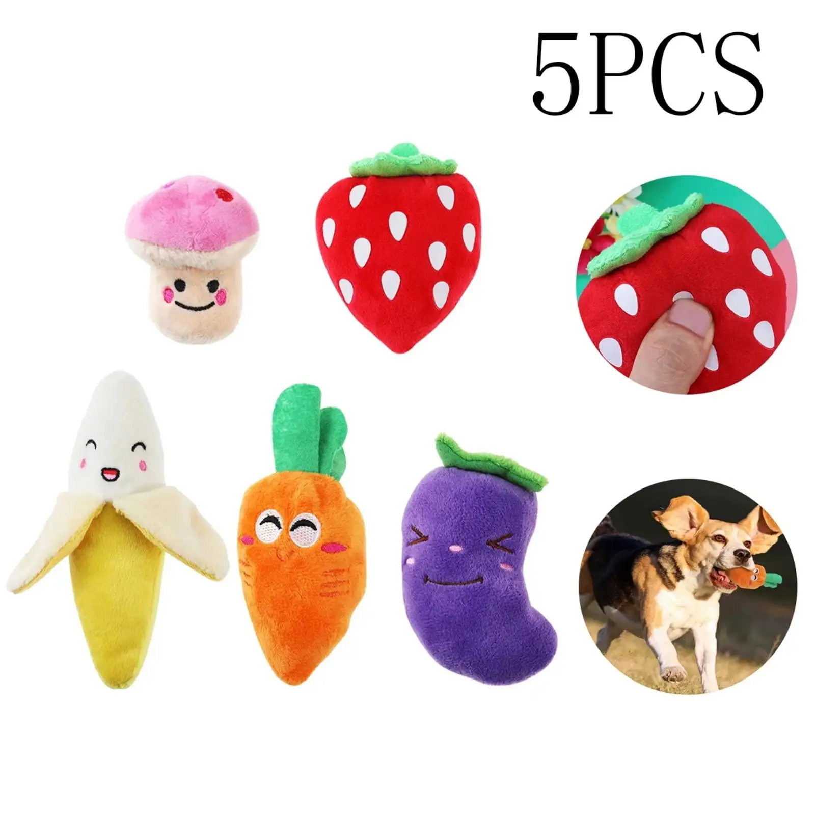 Dog Toys For Small Dogs Fruit And Vegetables Plush Puppy Dog Toys (A Pack Of 5)