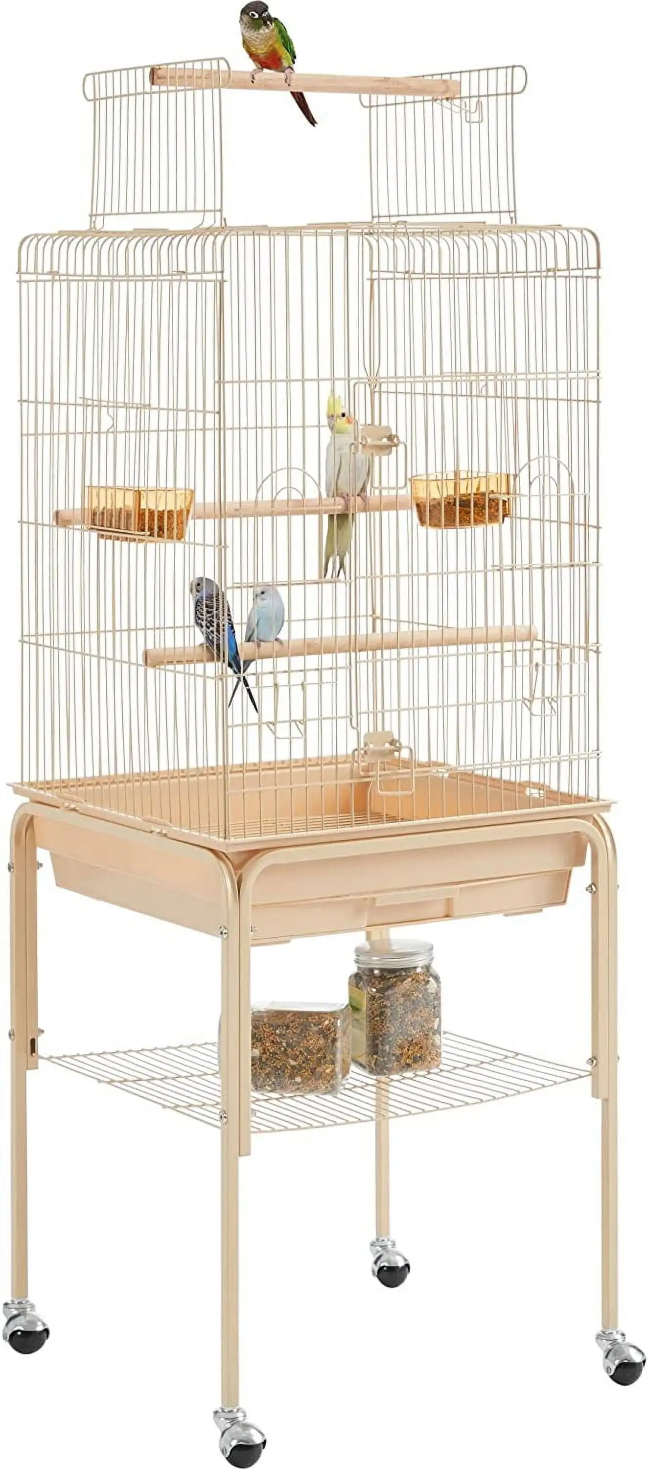 53.5inch Height Play Top Bird Cage Iron Parrot Parakeet Cage for Small Birds Lovebirds Cockatiel Canary Quaker with Rolling Stand