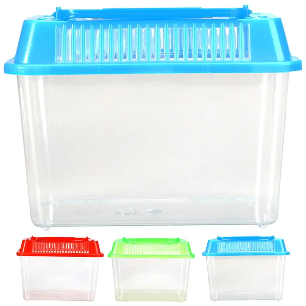 5pcs Plastic Small Fish Tank Handheld Aquarium Fish Tank Transparent Turtle Box Pet Hamster Box Mixed Color