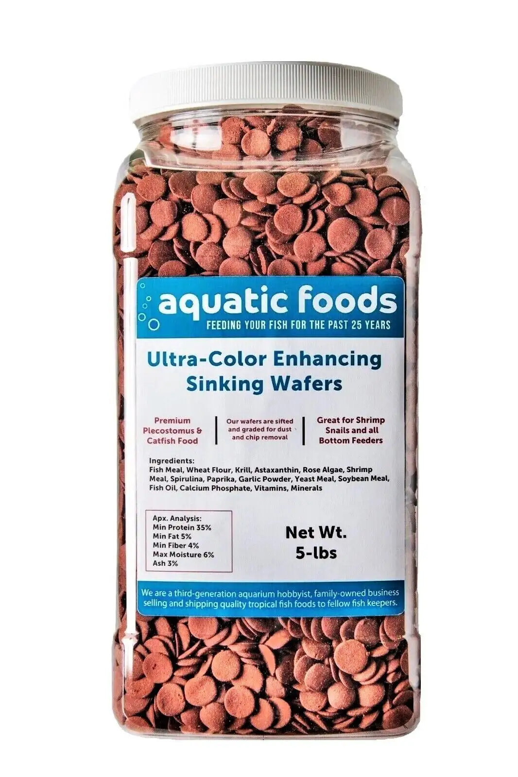 Ultra-Color Enhancing 1/2 Small Sinking Wafers for Bottom Fish. Shrimp. Snails. Crabs. Crayfish. All Tropical Fish...5-lb Lg Jar