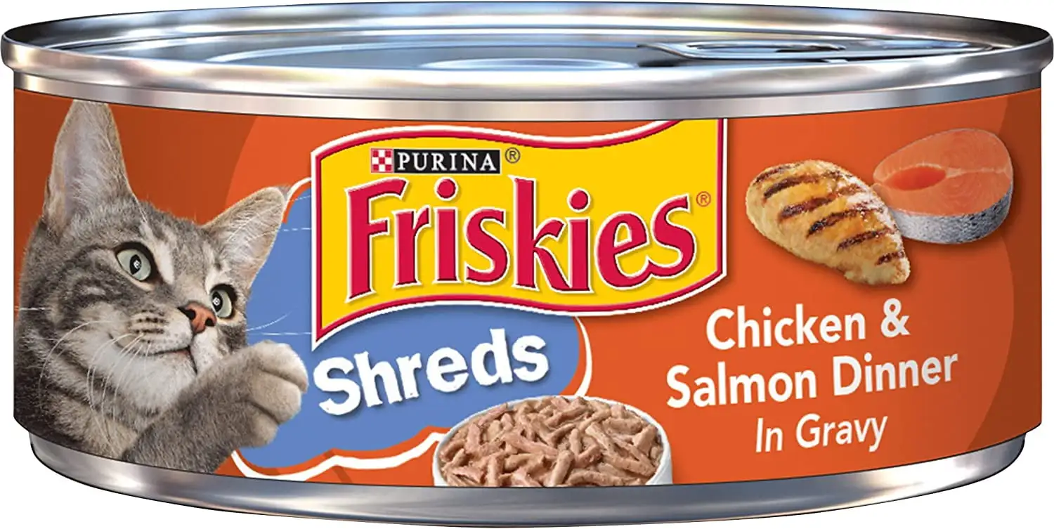 Friskies Shreds Chicken & Salmon Dinner in Gravy Wet Cat Food. 5.5 OZ. 12 Count