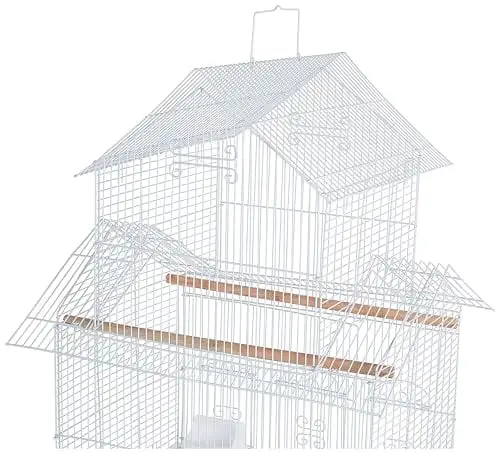 5844 3/8 Bar Spacing Pagoda Bird Cage with Stand. 18 x 14/Small. White