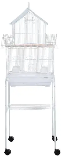 5844 3/8 Bar Spacing Pagoda Bird Cage with Stand. 18 x 14/Small. White