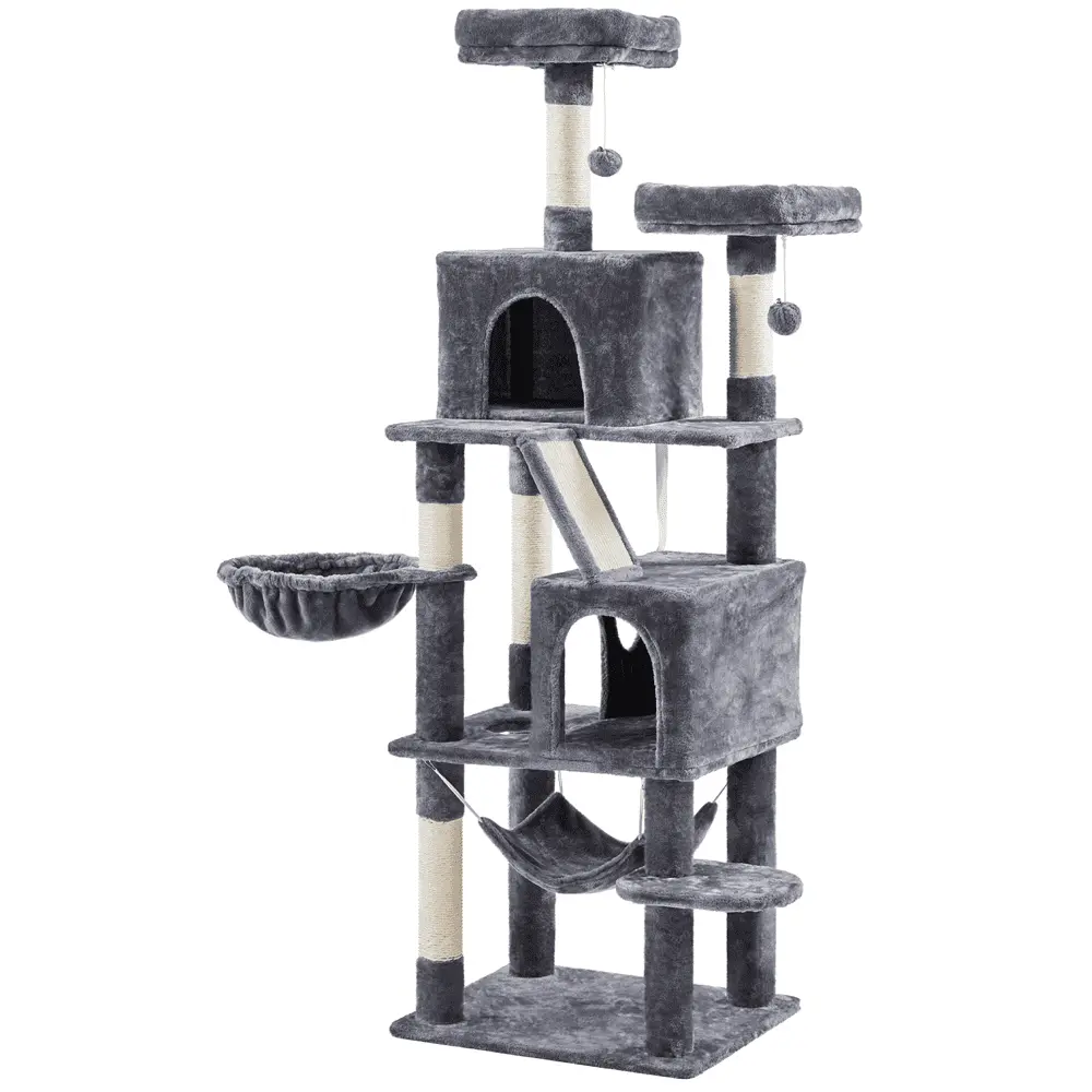 Topeakmart 71 H Large Cat Tree Tower with 2 Condos. Basket & Hammock Dark Gray