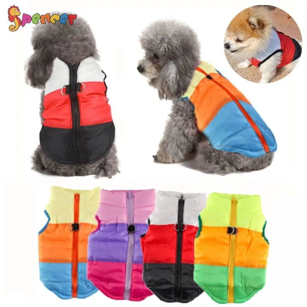 Spencer Pet Cat Dog Jacket Patchwork Winter Fall Waterproof Dog Coat Vest Warm Outfit Puppy Costume for Small Medium Dogs (M.Purple+Rose Red)