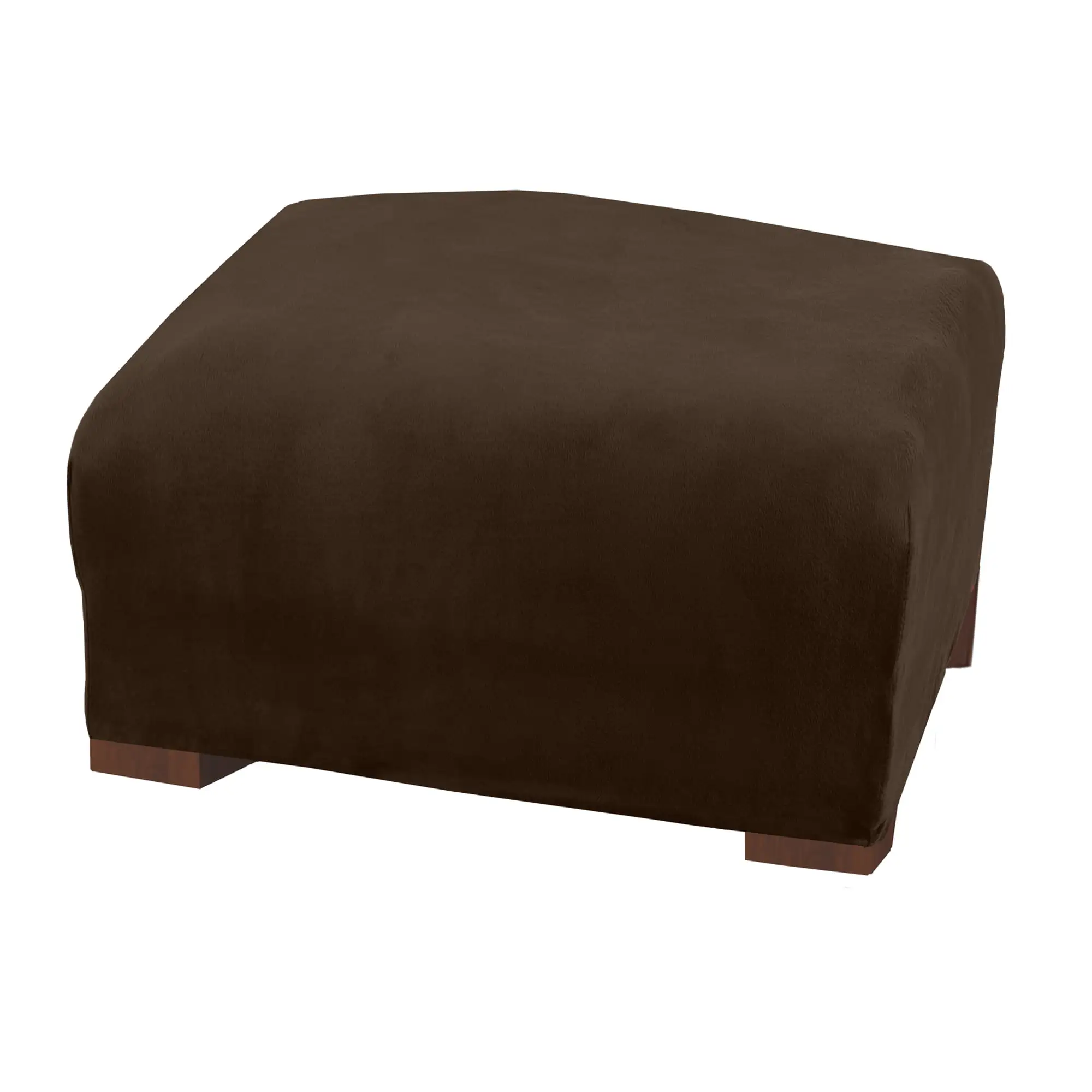 Great Bay Home Stretch Velvet-Plush Washable Ottoman Slipcover (Ottoman XL. Walnut Brown)