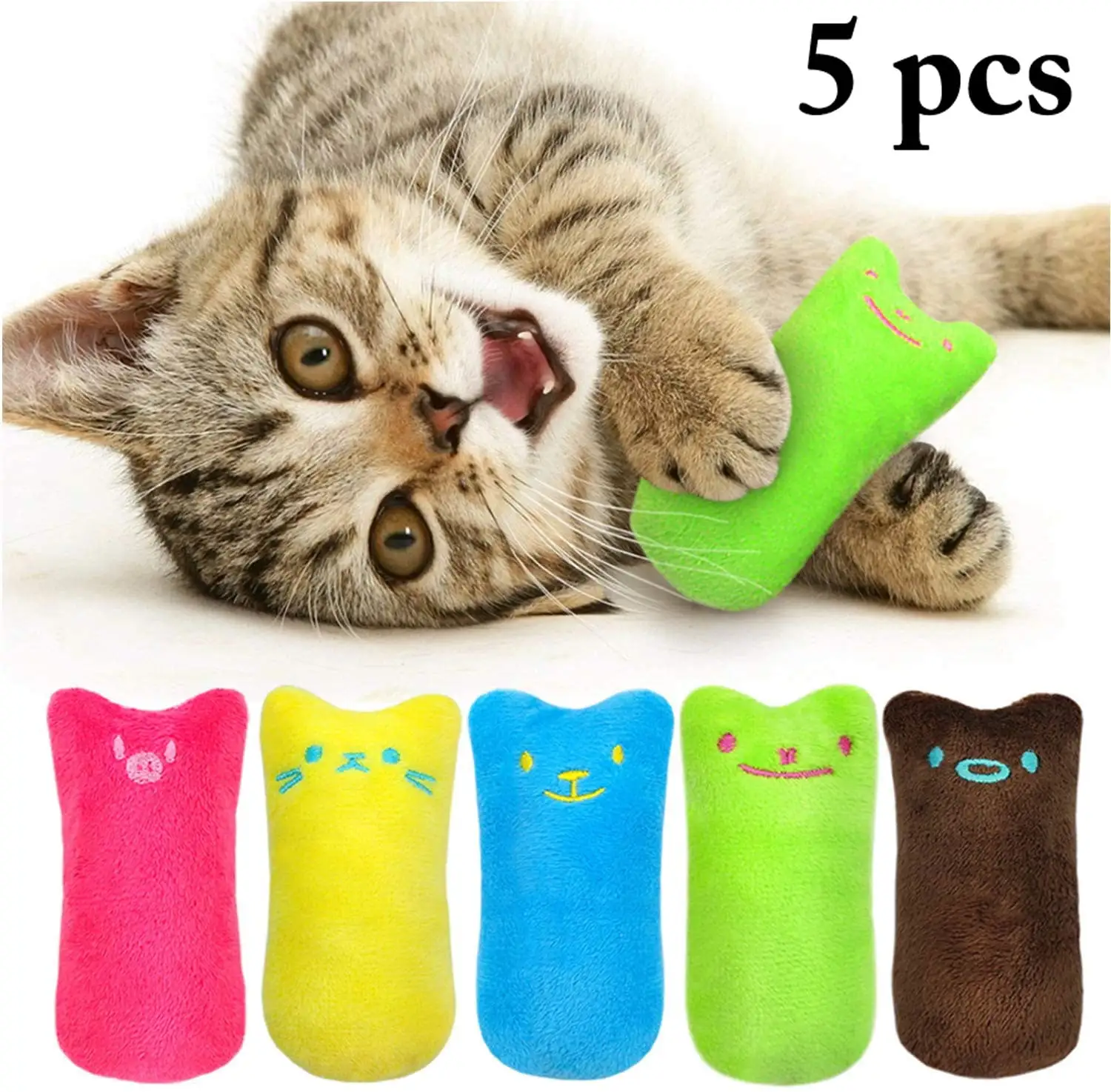 5Pcs Cat Chew Toy Bite Resistant Catnip Toys for Cats.Catnip Filled Cartoon Mice Cat Teething Chew Toy