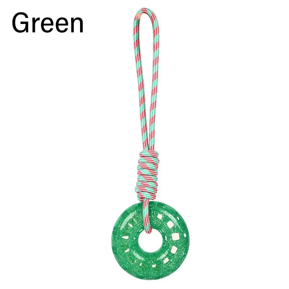 Pet Supplies Treat Balls Pet Feeder Leak Food Doughnut Dog Chew Toy Interactive Doughnut Ball Cotton Rope Knot Dog Cat Toys GREEN