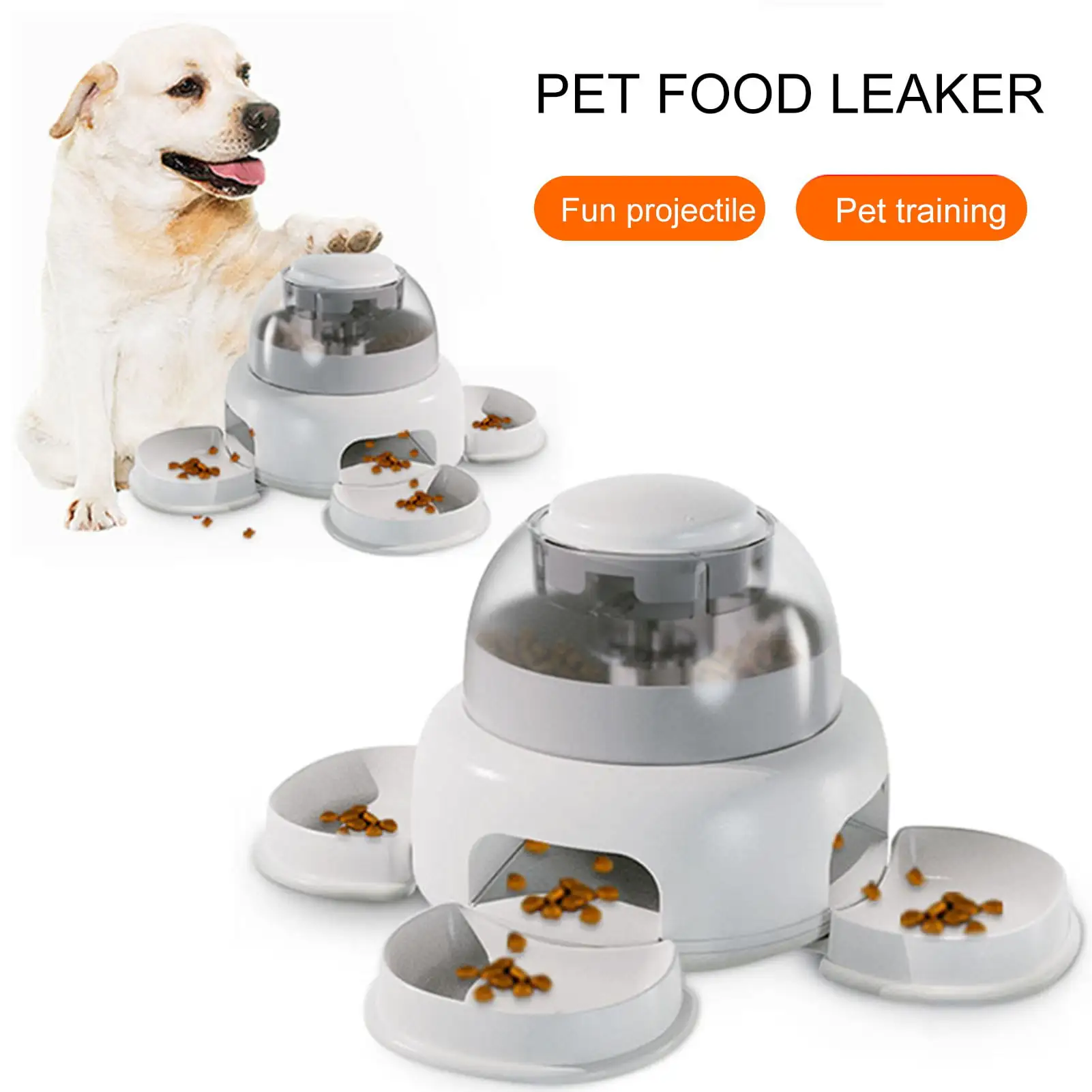 Washranp Automatic Dog Feeder.Auto Cat Dry Food Dispenser Press Bottom Anti-slip Pad with 4 Slow Food Leaking Channels Pet Puzzle Training Toy