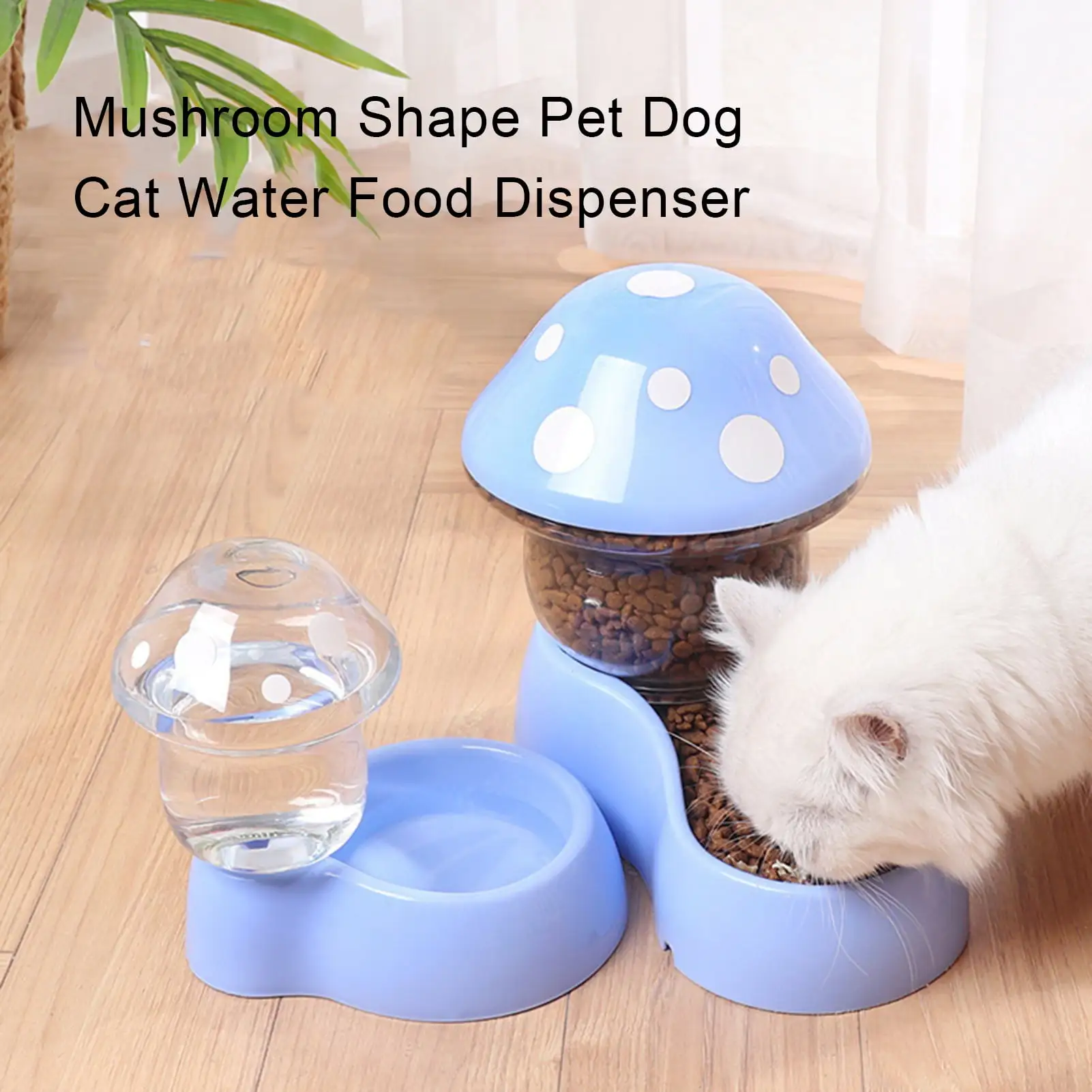 Reheyre 1 Set Auto Replenishment Cat Water Feeder Set - Large Capacity Mushroom-Shaped Water and Food Container for Dogs and Cats - Pet Supplies