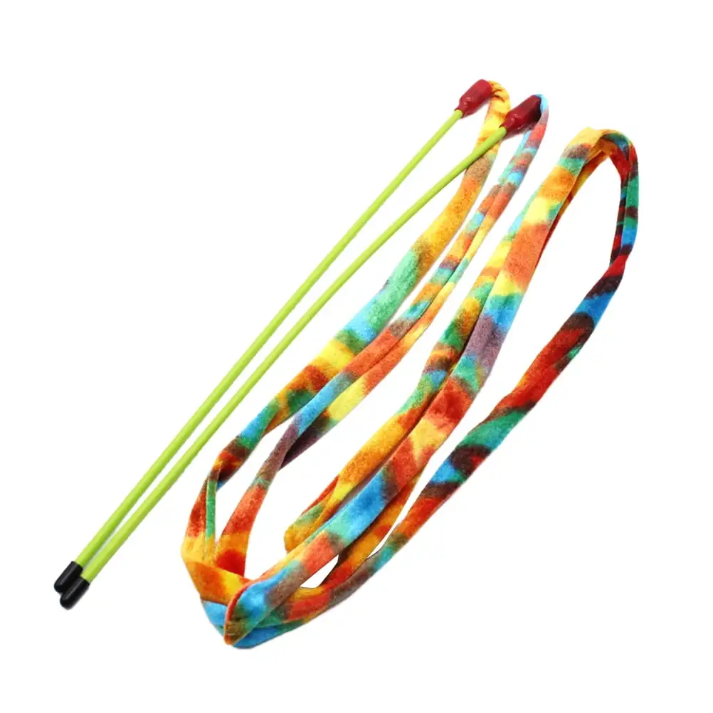 Funny Cat Toy Wand Interactive Colorful PVC Ribbon Pet Teaser Toy with Bell for Cat Kitten (Rainbow Stripe)