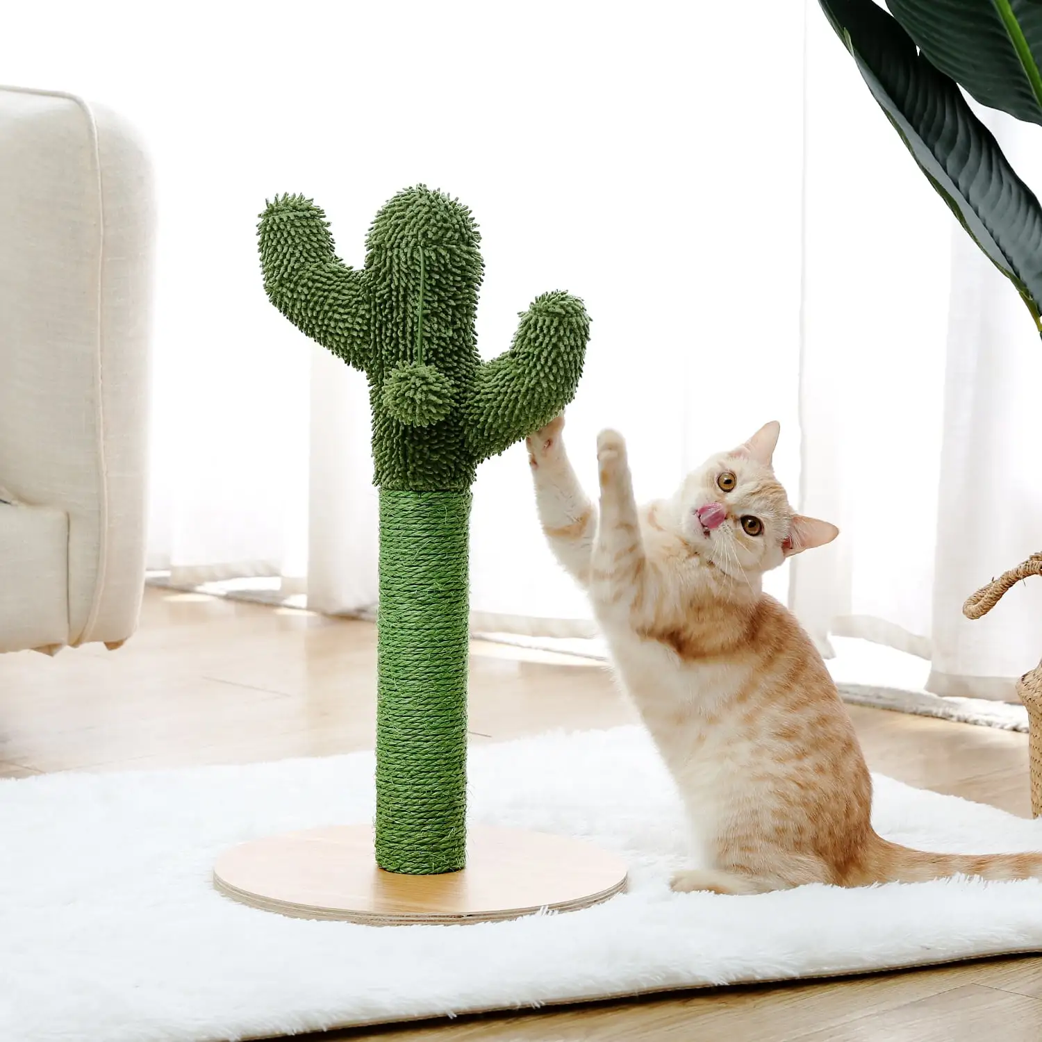 Pefilos 20.7 Cactus Cat Scratching Post for Indoor Cats Cat Scratcher for Furniture with Sisal Rope for Small & Medium Cats Kittens Cat Tower for Adult Cats. Green