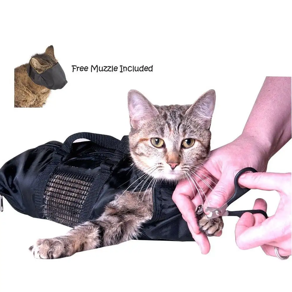 YUEHAO Pet Supplies Heavy Duty Mesh Cat Grooming Bathing Restraint Bag For Claw Nail Trimming Black