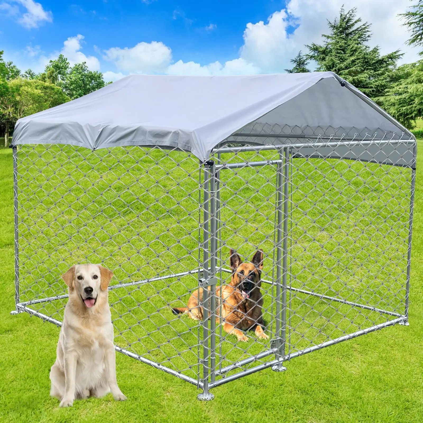 6.5x6.5ft NEW US Outdoor Pet Dog Run House Kennel Shade Cage w/Roof Cover Backyard Playpen