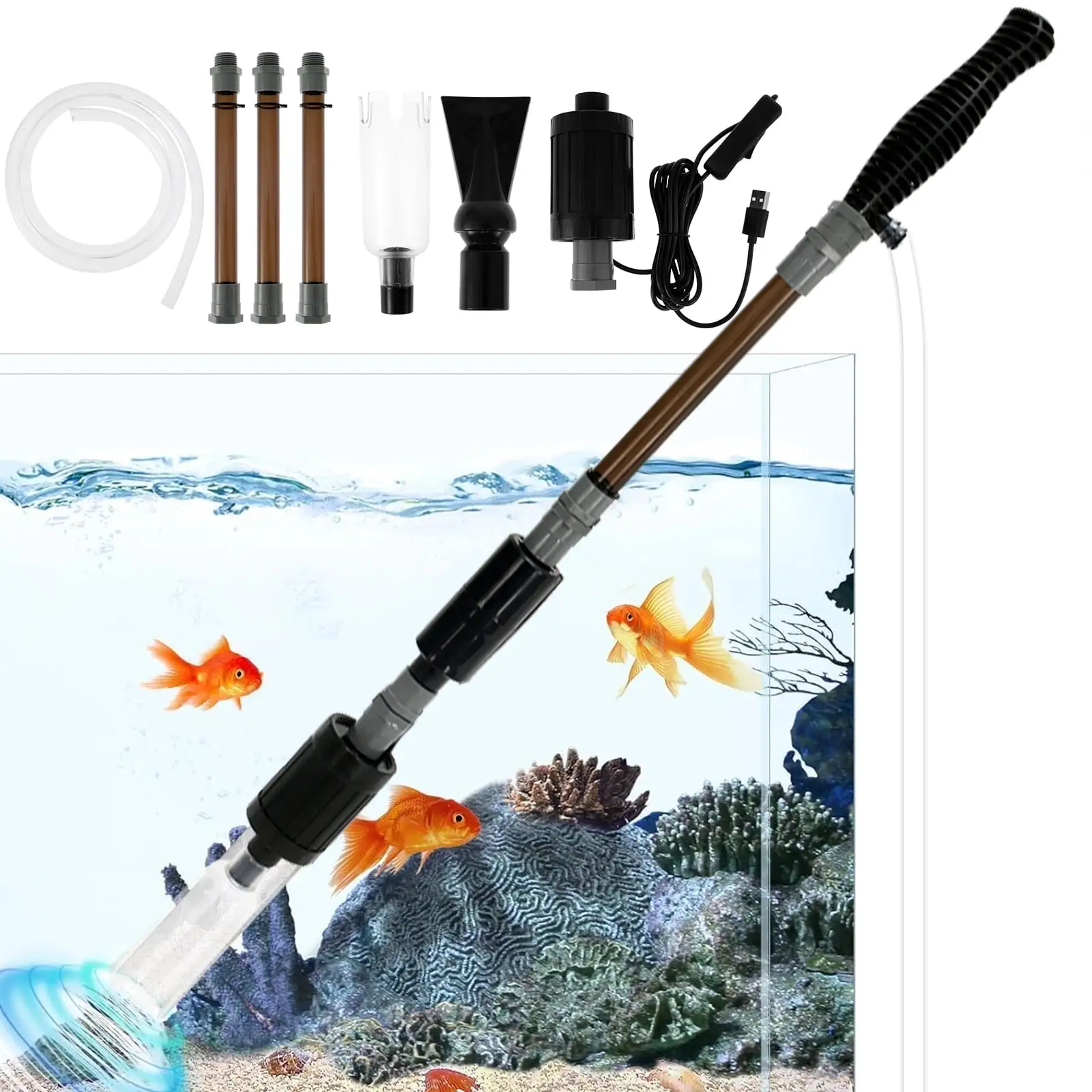 6 In 1 Automatic Aquarium Gravel Cleaner with Strong Suction.Vacuum Cleaner Kit Fish Tank Cleaner Fish Tank Vacuum Electric Fish Tank Cleaning Tool for Wash Sand Water Changing