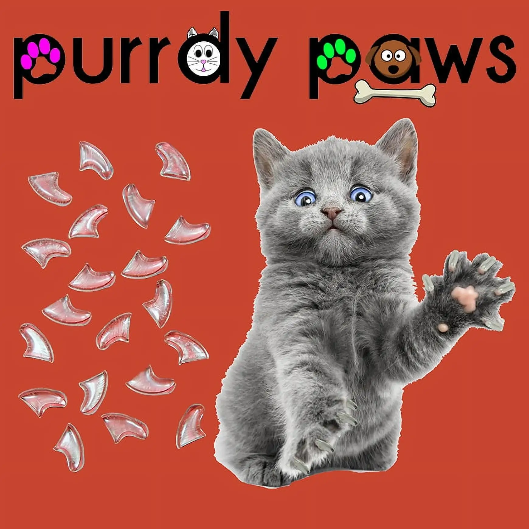 6 Month Supply - Purrdy Paws Clear Soft Nail Caps for Medium Cats Claws - Extra Adhesives