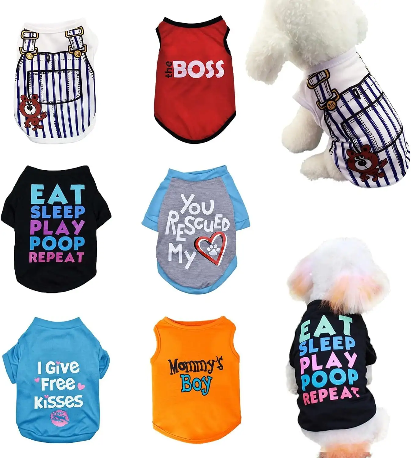 6 Pack Dog Clothes for Small Dogs Boy and Girl. Soft and Breathable Puppy Kitten Dog Shirts with Letters for Pet Dogs Cats. Summer Dog T-Shirts Apparel Sleeveless Vests for Chihuahua Yorkies