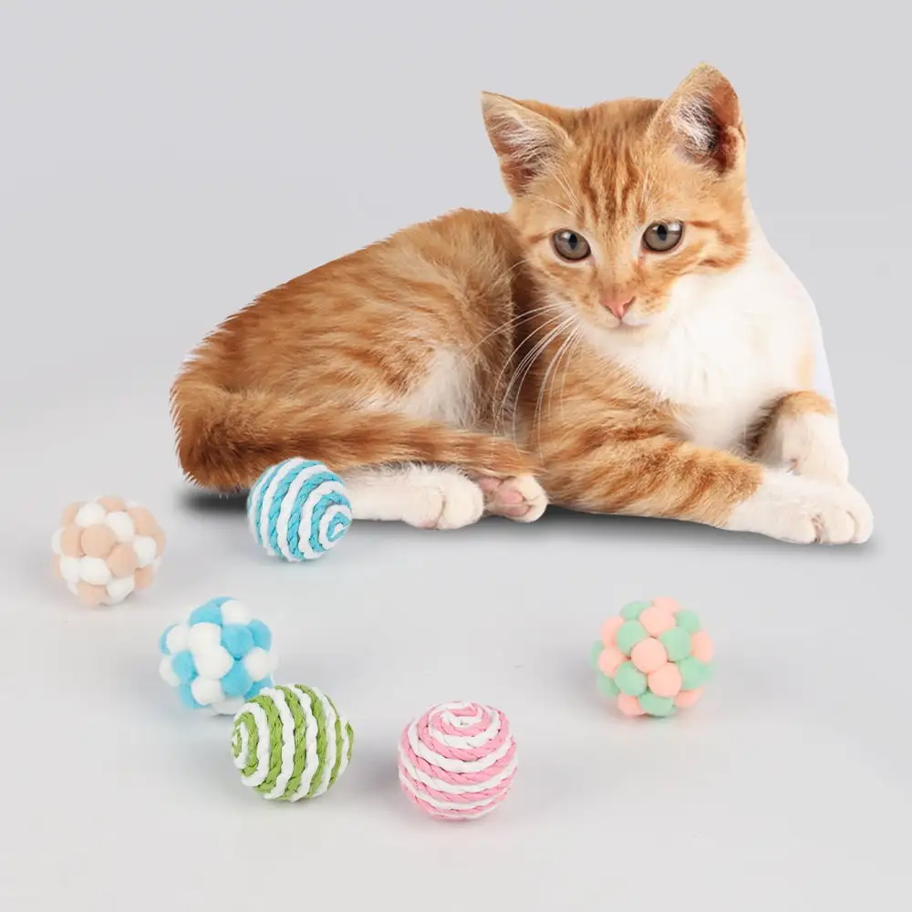 6 Pcs Cat Toy Balls with Bell.Soft Interactive Playing Chewing Toys for Indoor Play Interaction Training