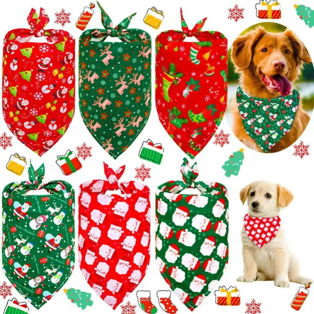 6 Pieces Christmas Dog Bandanas Pet Bandanas Snowman Snowflake Pet Kerchief Triangle Dog Scarf Adjustable Washable Dog Bib for Christmas Pets Cats Costume