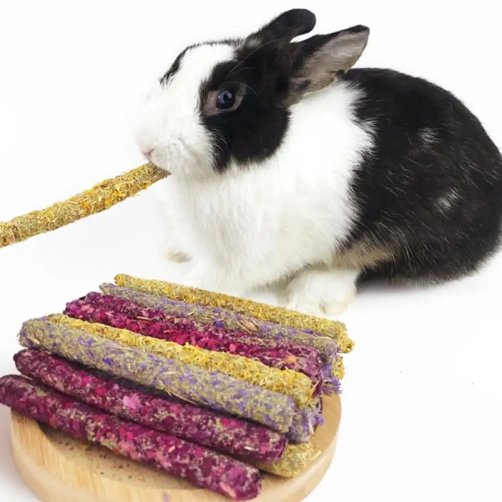 6 Sticks Petal Molar Stick Hay Sticks for Guinea Pig Chinchillas Pet Snacks Chew Treats for Rabbit Hamsters Squirrel and Other Small Animals