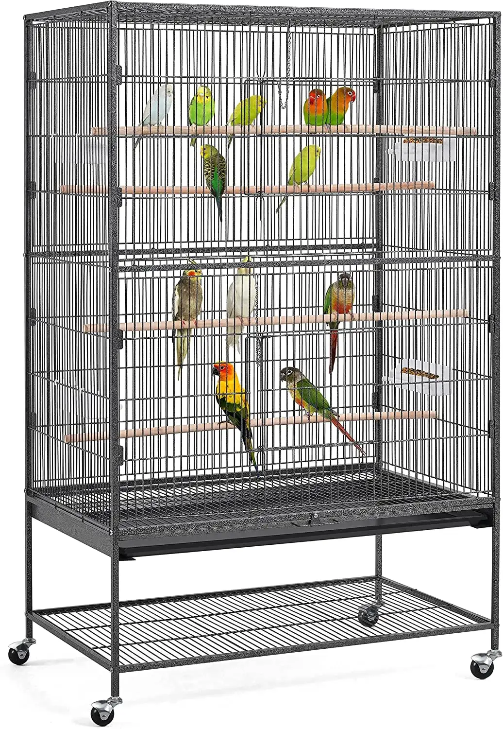 60.5-inch Iron Standing Large Flight Cage for Cockatiels African Grey Quaker Sun Parakeets Green Cheek Conures Pigeons Parrot irdcage with Stand