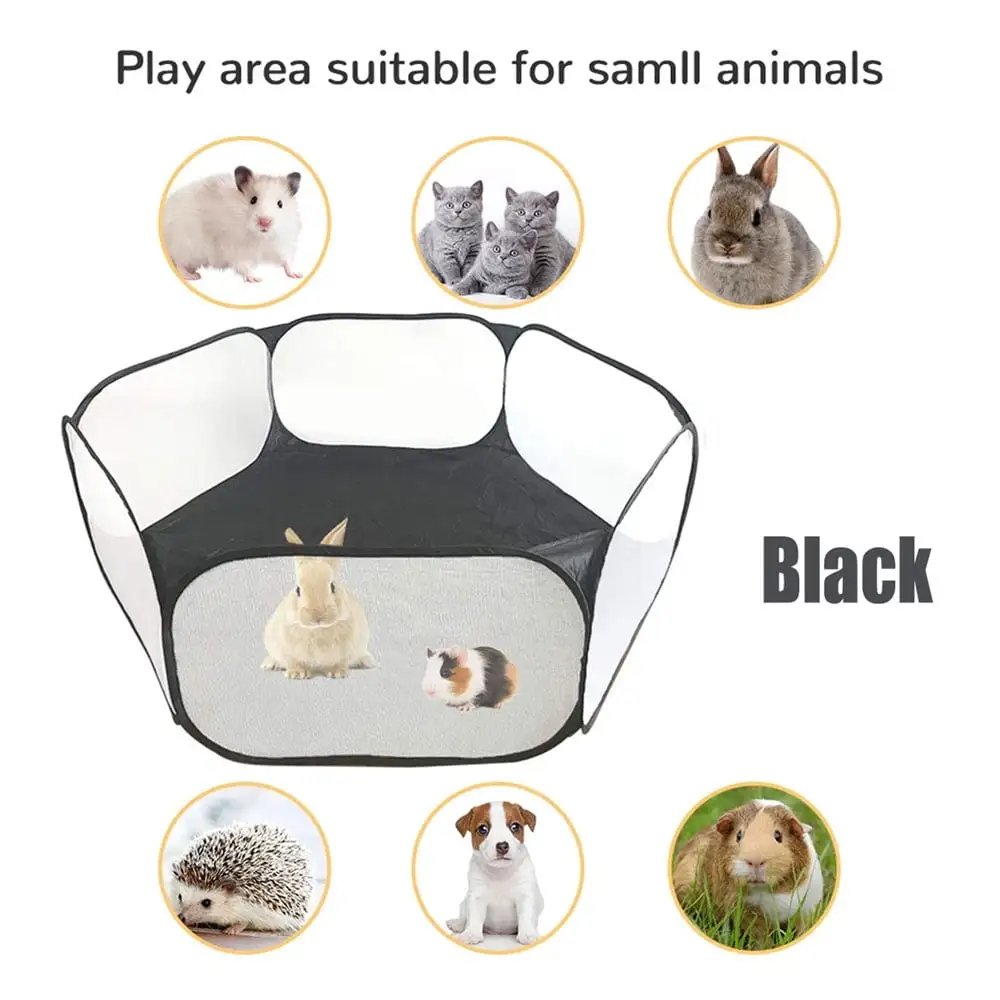 Small Animals Cage Tent Open Outdoor/Indoor Exercise Fence. Portable Yard Fence for Guinea Pig. Rabbits. Hamster. Chinchillas and Hedgehogs-Black