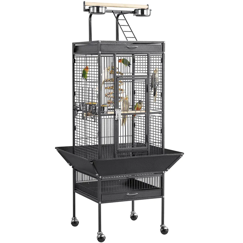 61.5inch Rolling Metal Bird Cage for Cockatiel Lovebird. Black