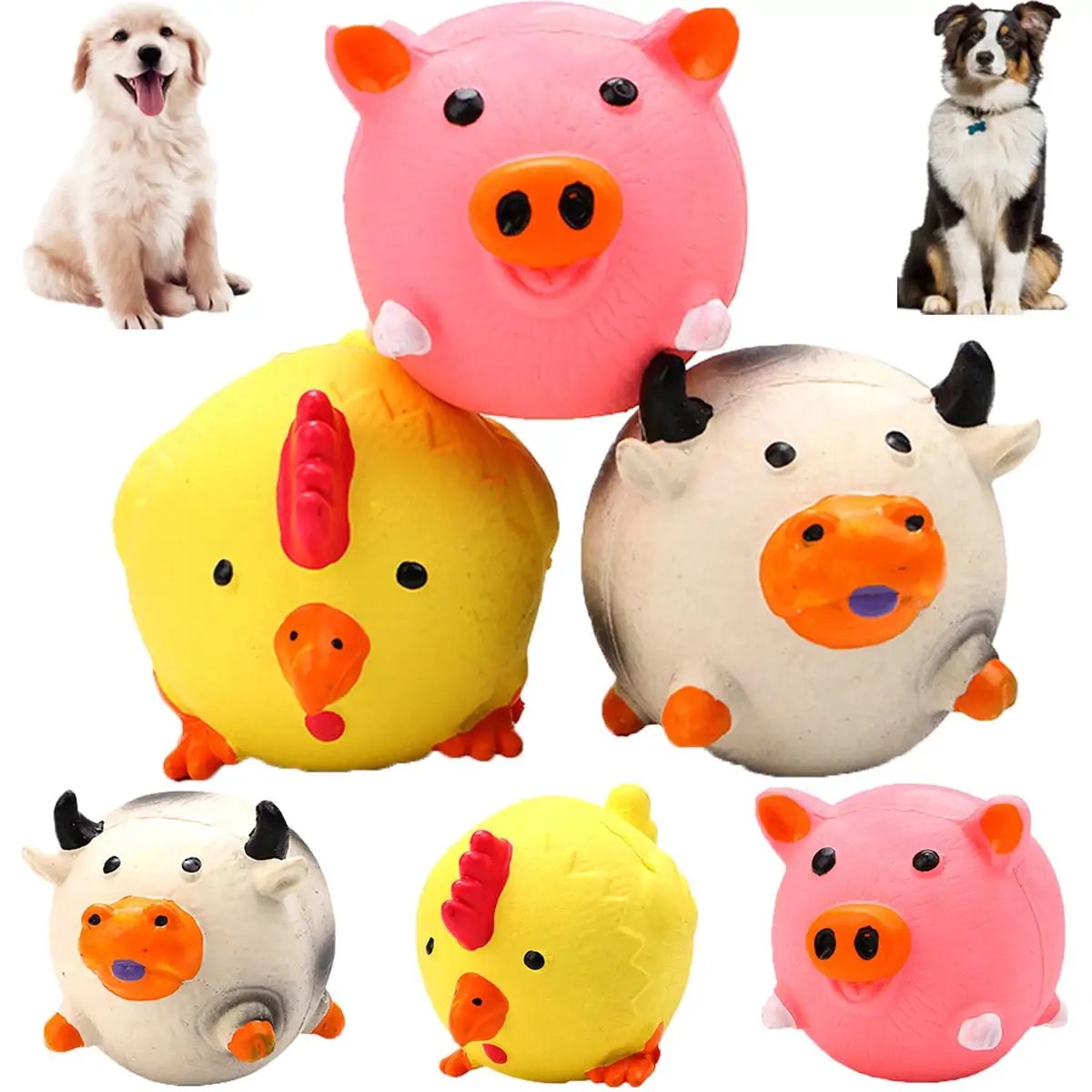 Pet Enjoy Squeak Latex Puppy Toy.Funny Animal Pet Interactive Play Fetch Toy Durable Dog Chew Toys for Small Medium Dog(Ox. Chick. Little Pig)