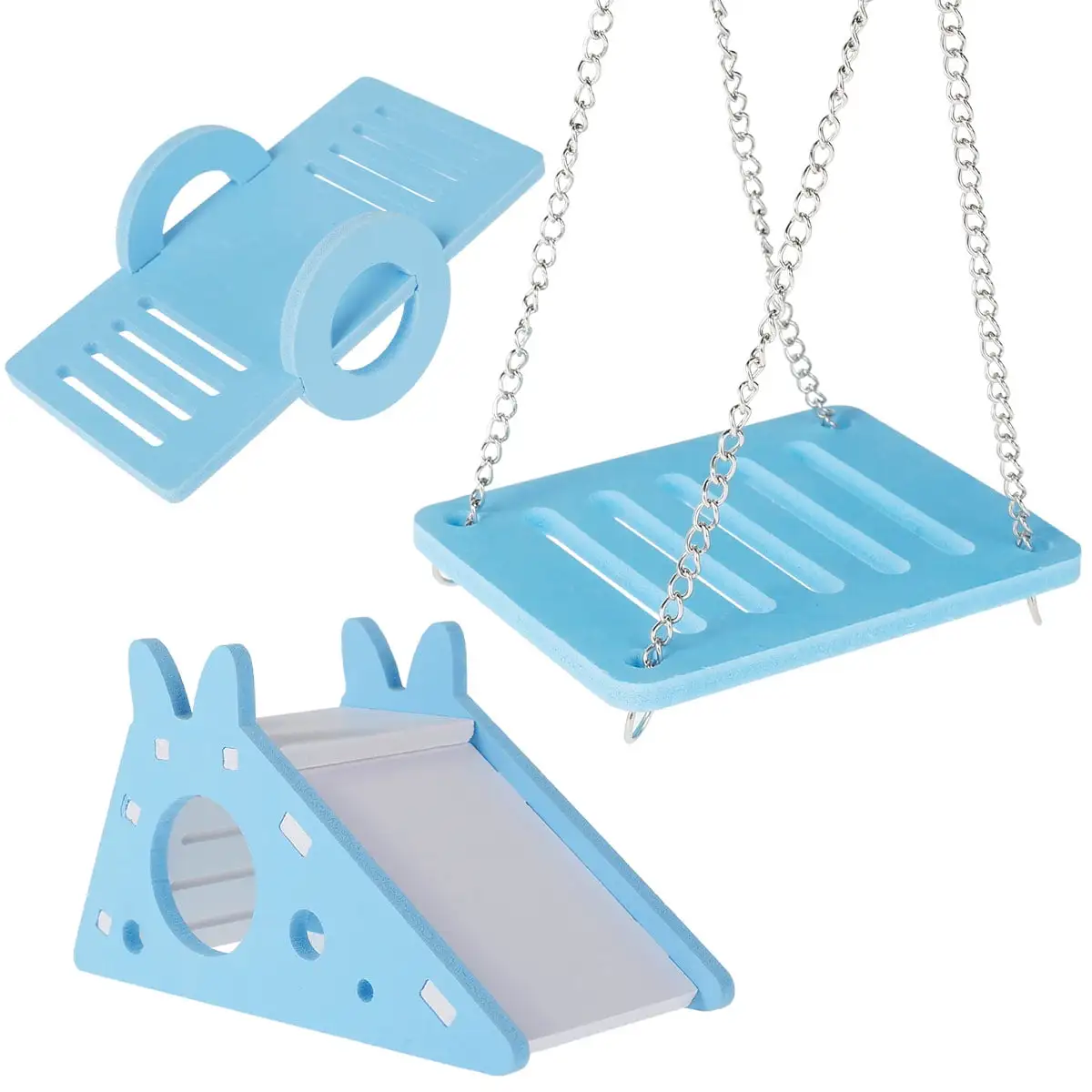 Austok 3pcs Hamster Toys. See-saw and Swing. Climb and Play Toy. Small Animal Activity Toy. DIY Hamster Cage Accessories for Small Pets