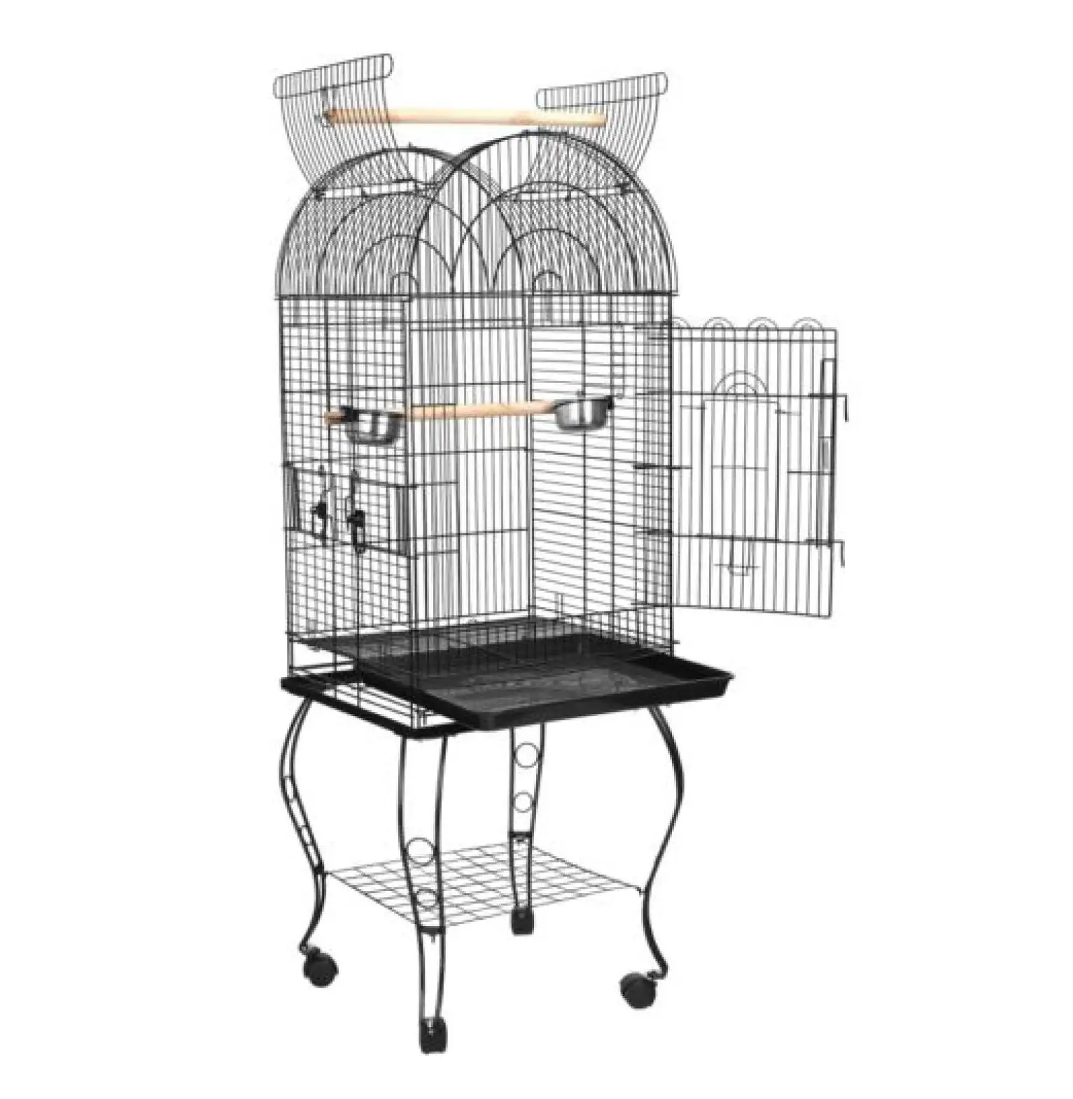 63.9'' Rolling Cage Wrought Iron Top Open Large Parrot Cage w/Rolling Stand