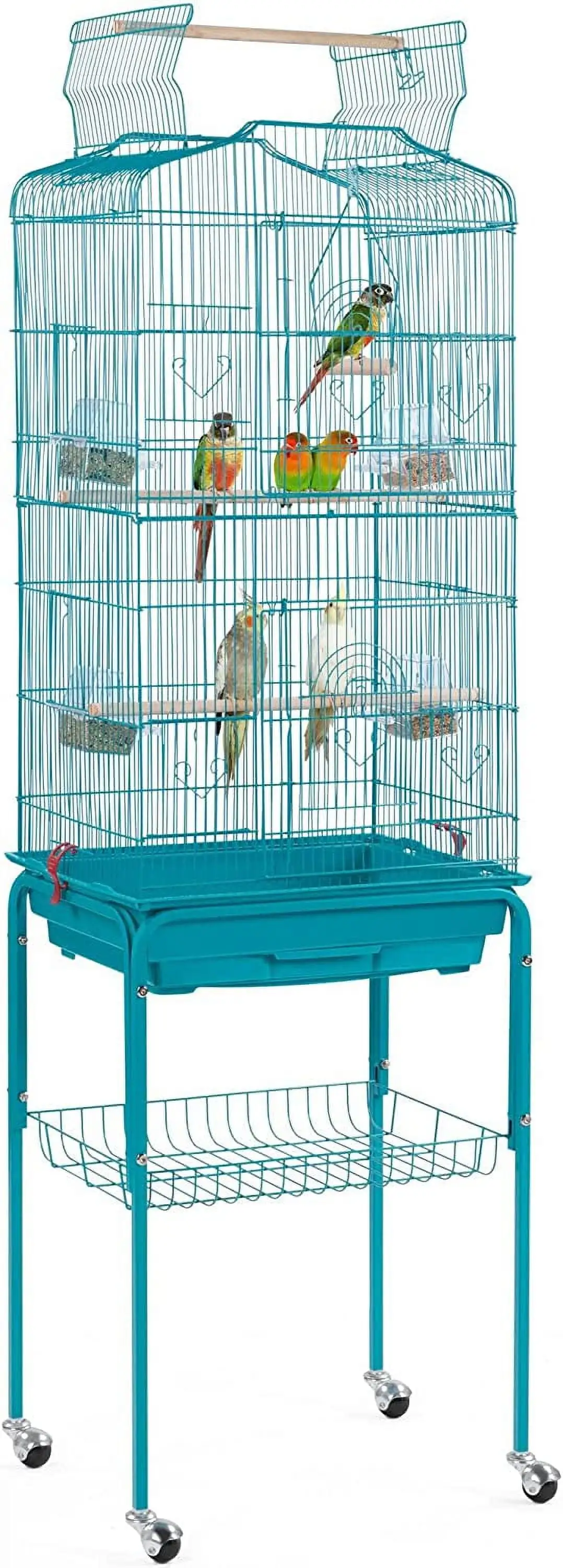 64'' H Open Top Metal Bird Cage Medium Small Parrot Parakeet Bird Cage w/Detachable Rolling Stand for Lovebirds Finches Canaries Parakeets Cockatiels