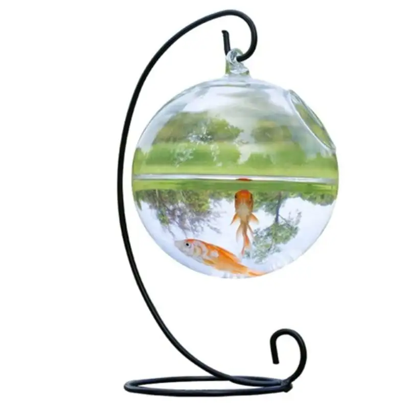 AOOOWER Round Shape Hanging Glass Aquarium Fish Bowl Save Space Convenient Easy to Clean