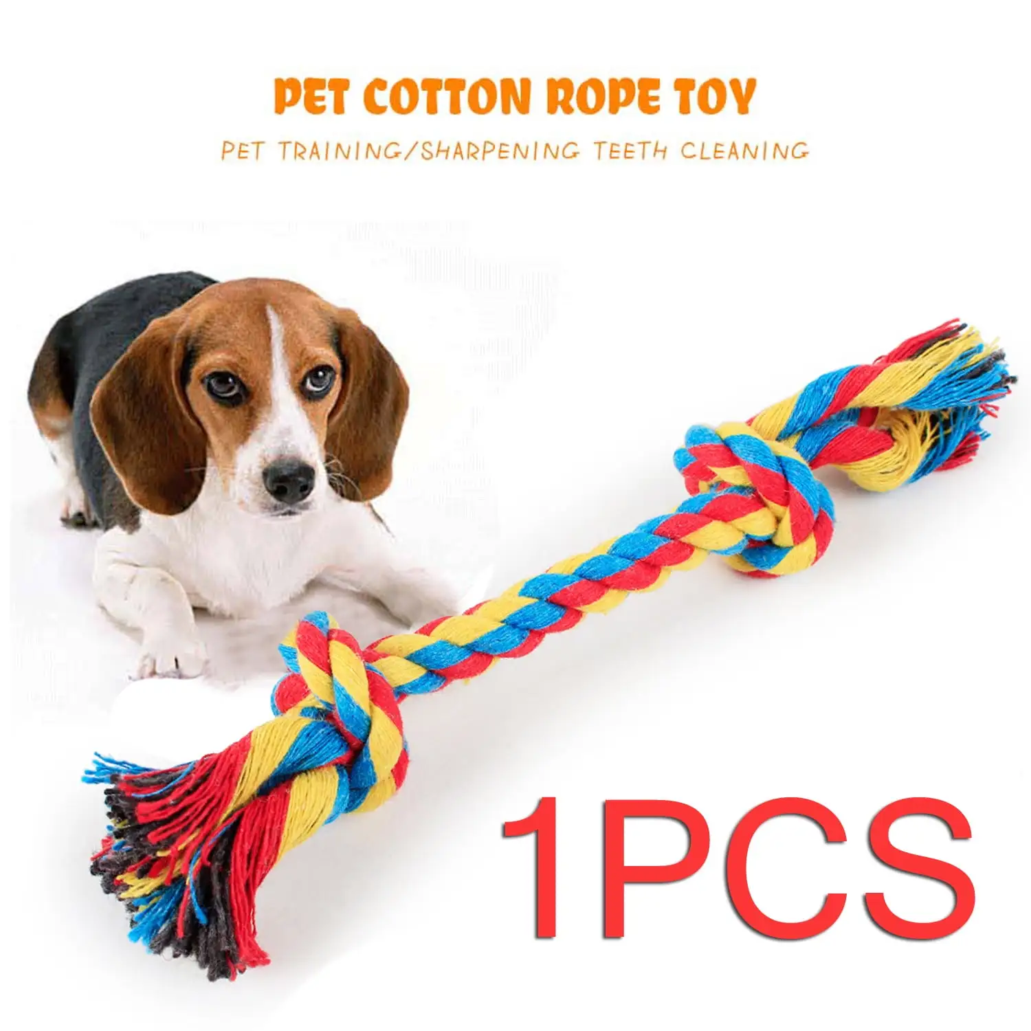 Dog Puppy Double Knot Chew Rope Toys Clean Teeth Durable Braided Bone Rope Pet Supplies Random Color